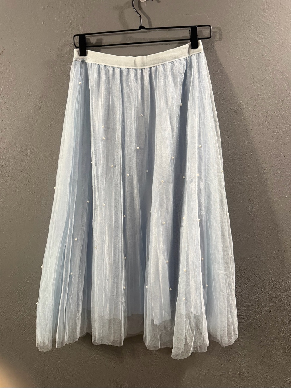 NWOT Jon & Anna Light Blue Tulle Maxi Skirt with Pearls